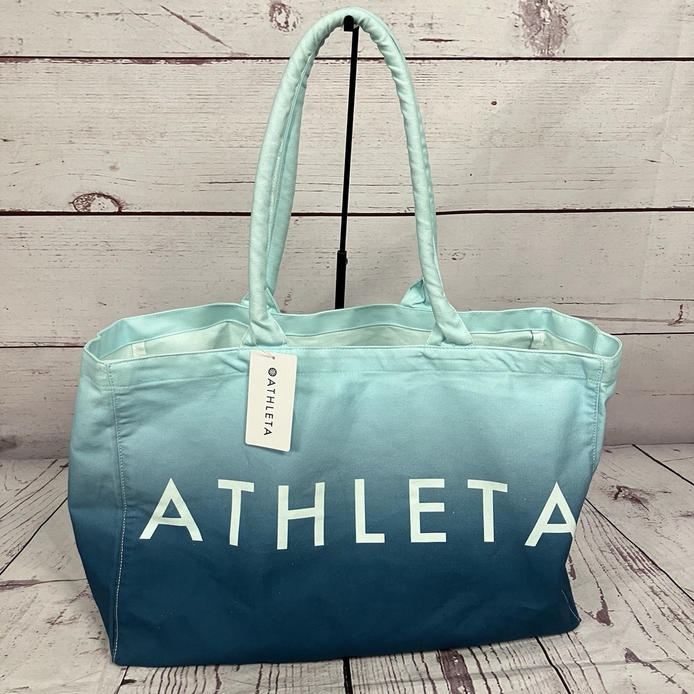 Athleta Tote Bag Womens Blue Ombre Logo Gym Travel Beach Large Carryall NWT
